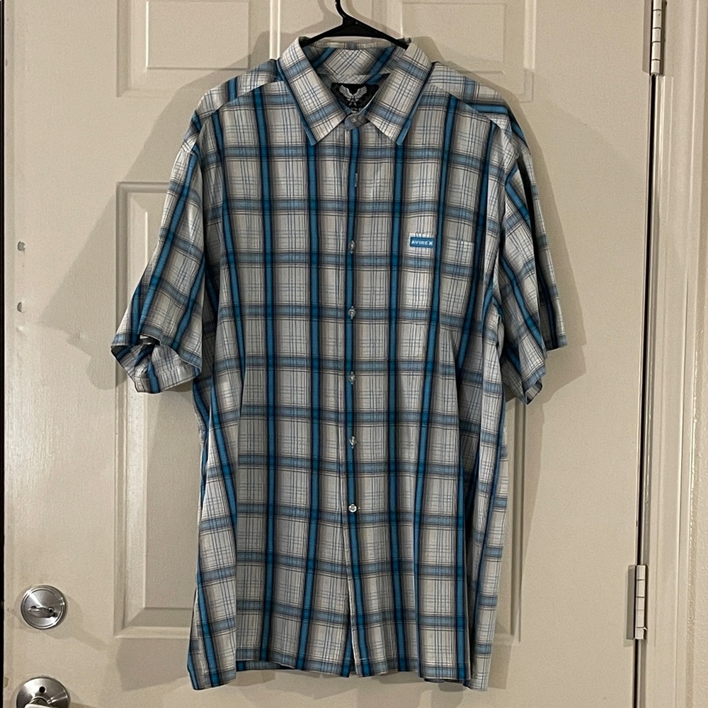 Avirex Men's Blue and White Checkered Shirt